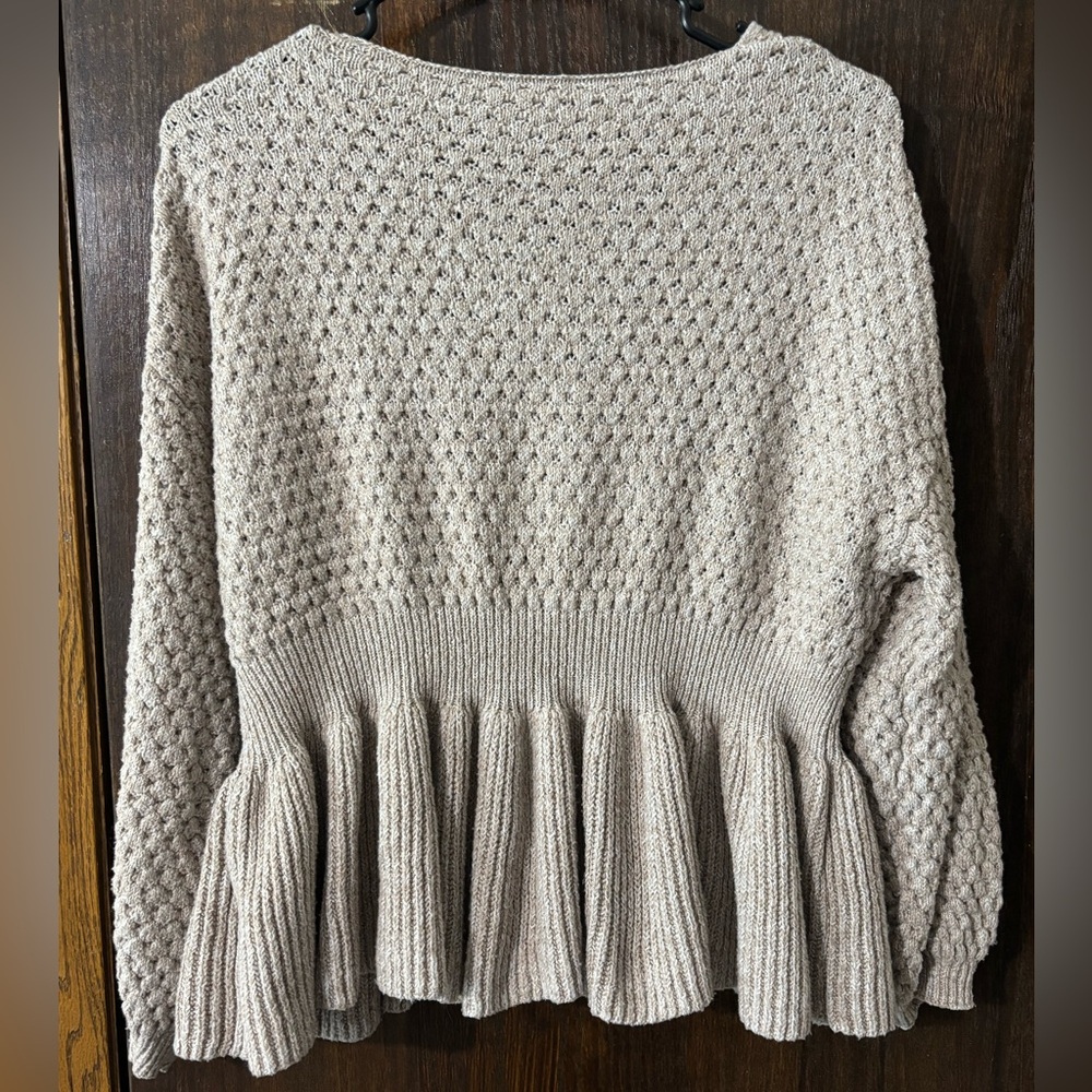 SHEIN Textured Knit Beige Peplum top - Picture 7 of 8